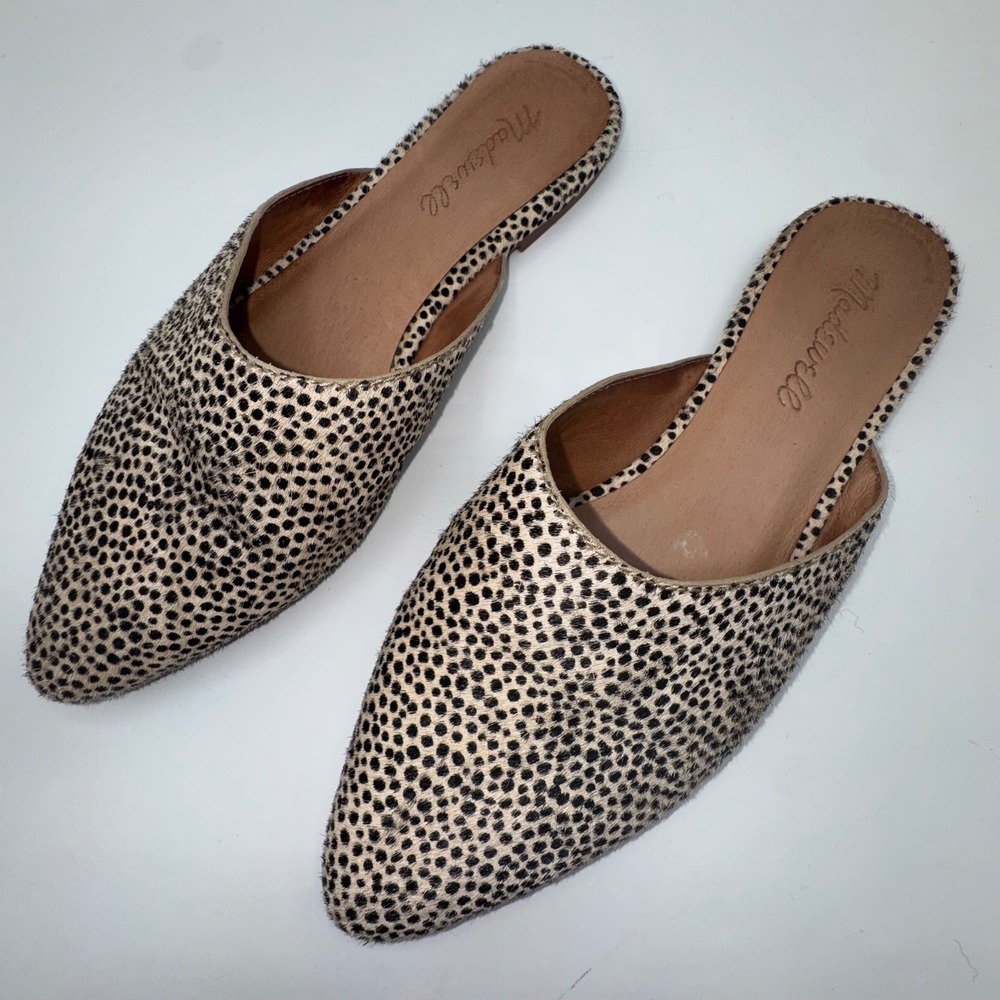 Madewell Remi Loafers Women's 6.5 Pointed Toe Calf Hair Mules Flats Cheetah - Picture 12 of 12